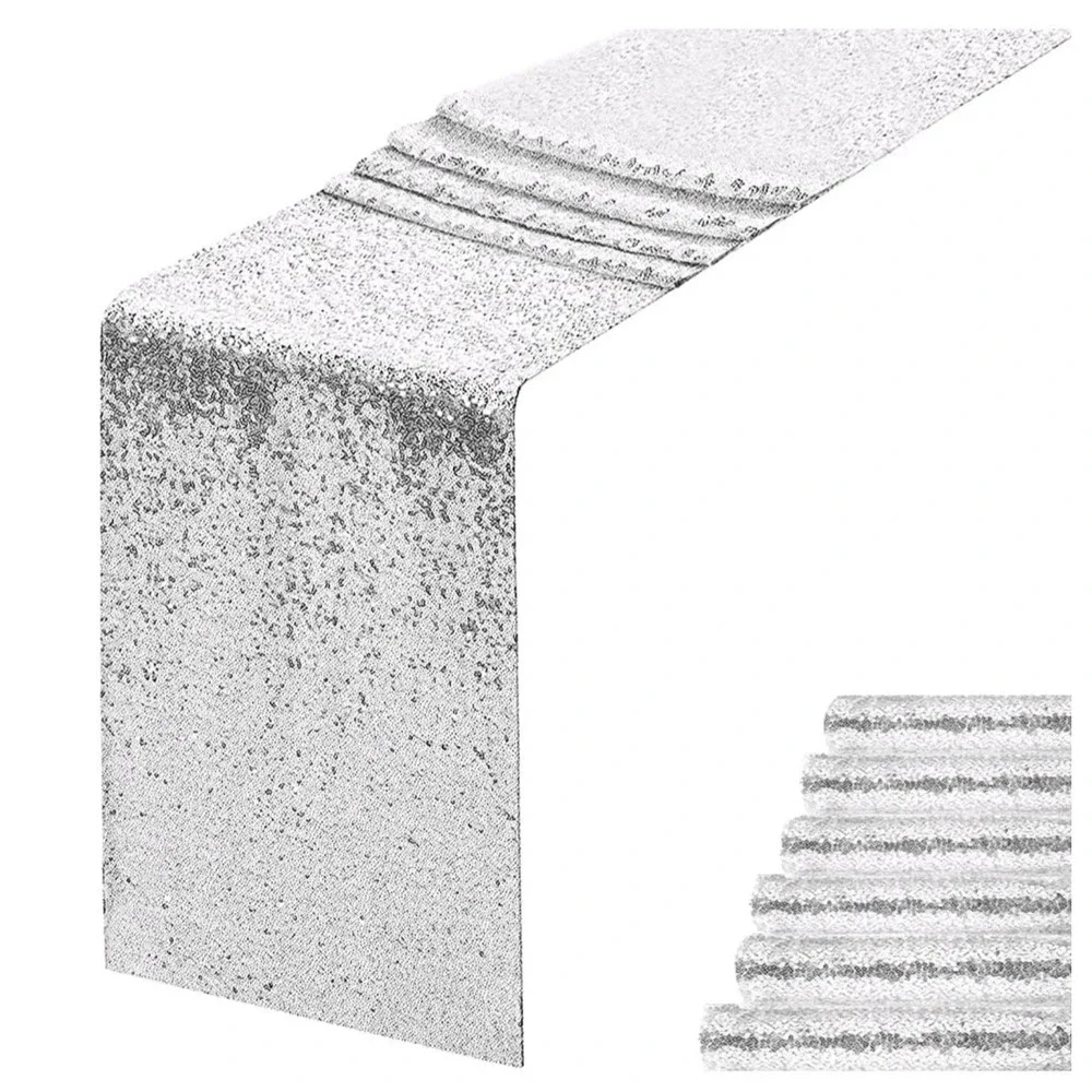 11x73 Silver Sequin Sparkly Table Runner Glitter Tablecloth Cover Wedding Party‎
